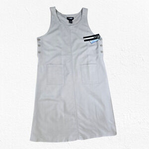 1990s Vintage Beige Midi Side Button Sleeveless Minimalist Jumper Dress Size XL